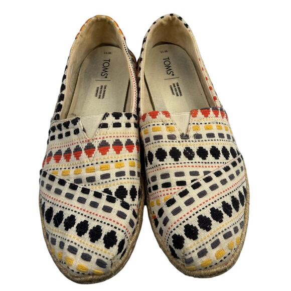TOMS Alpargata Rope Espadrille Natural Aztec Embroidered Womens Sz 11 Boho - Picture 2 of 9